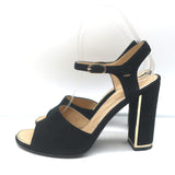 Chanel 16P Ankle Strap Sandals Black Suede Size 38 Gold-Trimmed Heels