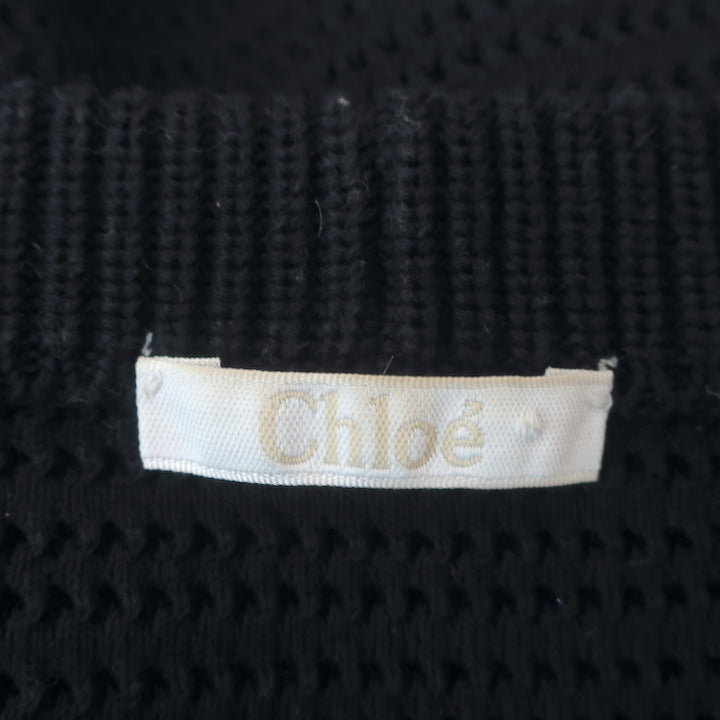 Chloe Top Navy Cotton Pointelle Knit Size Large Short Sleeve Sweater