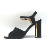 Chanel 16P Ankle Strap Sandals Black Suede Size 38 Gold-Trimmed Heels