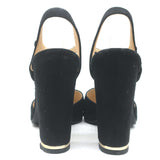 Chanel 16P Ankle Strap Sandals Black Suede Size 38 Gold-Trimmed Heels