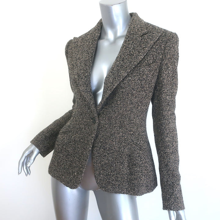 Ralph Lauren Collection Tweed Blazer Taupe/Black Cashmere-Blend Size 6