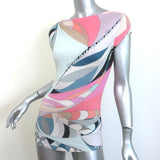 Emilio Pucci Zip-Shoulder Top Multicolor Printed Stretch Jersey Size US 6