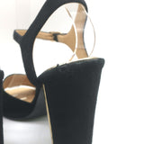Chanel 16P Ankle Strap Sandals Black Suede Size 38 Gold-Trimmed Heels
