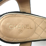 Chanel 16P Ankle Strap Sandals Black Suede Size 38 Gold-Trimmed Heels