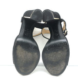 Chanel 16P Ankle Strap Sandals Black Suede Size 38 Gold-Trimmed Heels