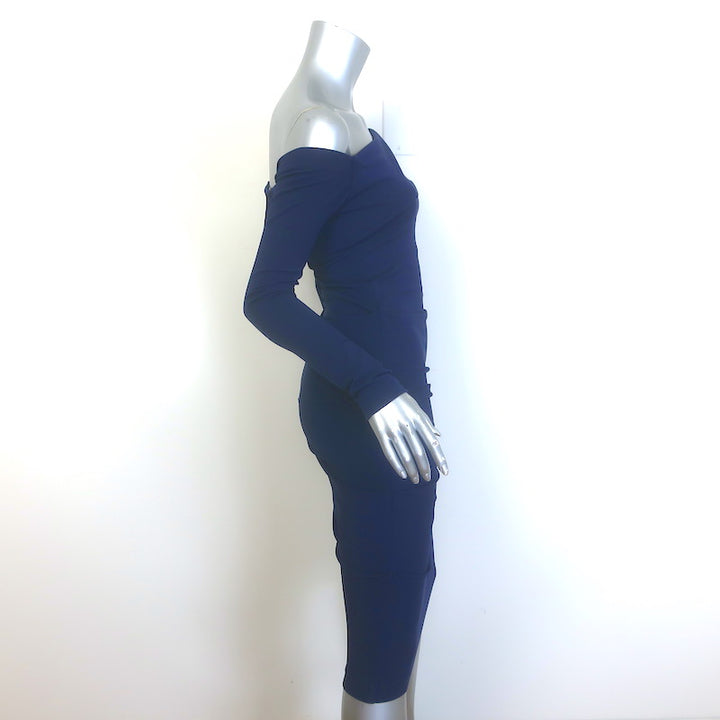 Nicole Miller Structured Off the Shoulder Dress Navy Heavy Jersey Size 6
