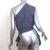 Stella McCartney One-Shoulder Top Blue/White Striped Polka Dot Cotton Size 42