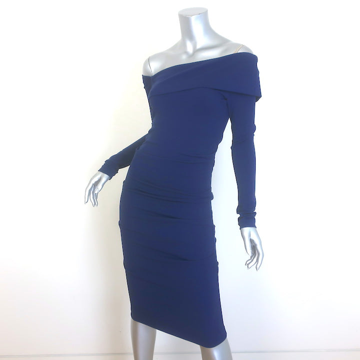 Nicole Miller Structured Off the Shoulder Dress Navy Heavy Jersey Size 6