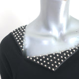 Saint Laurent Studded Leather Detail Sweatshirt Black Cotton Size Large