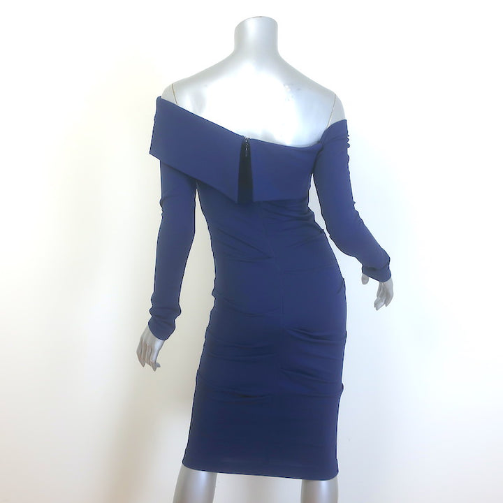 Nicole Miller Structured Off the Shoulder Dress Navy Heavy Jersey Size 6