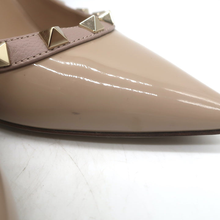 Valentino Rockstud Pointed Toe Pumps Nude Patent Leather Size 40