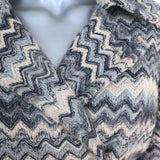 Missoni Double Breasted Jacket Blue/Cream Zig Zag Knit Size Medium