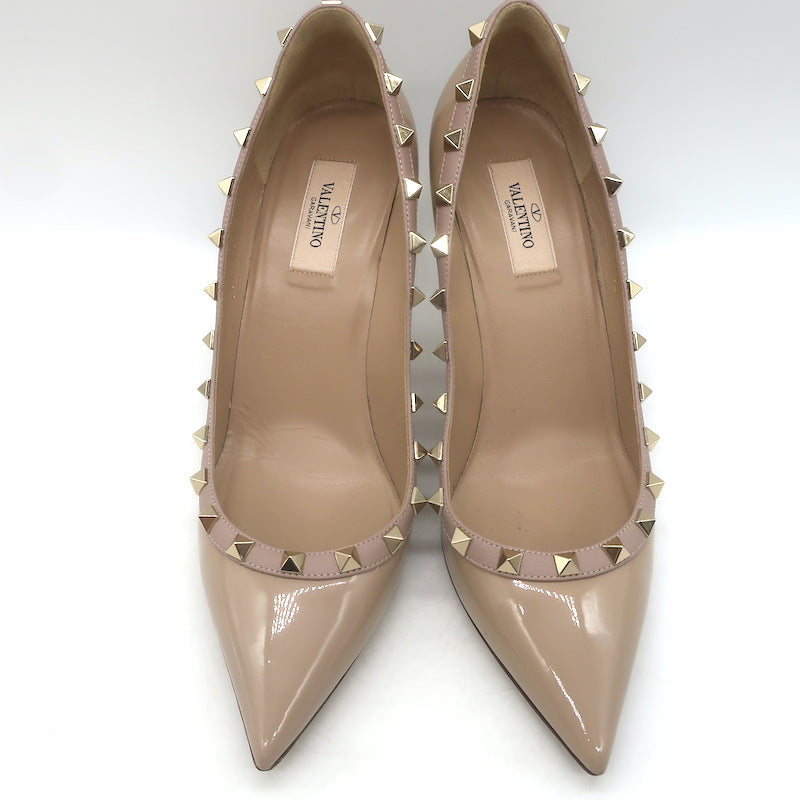 Valentino Rockstud Pointed Toe Pumps Nude Patent Leather Size 40