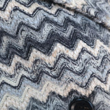 Missoni Double Breasted Jacket Blue/Cream Zig Zag Knit Size Medium