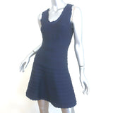 Herve Leger Jules Scalloped Edge A-Line Bandage Dress Navy Size Medium