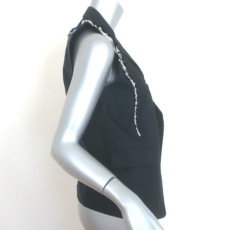 Jil Sander Ruffle-Trimmed Vest Navy Cotton-Wool Size 36