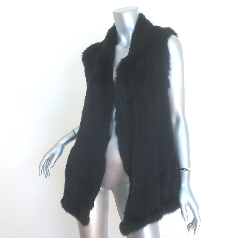 June Rabbit Fur Long Vest Black Size Small