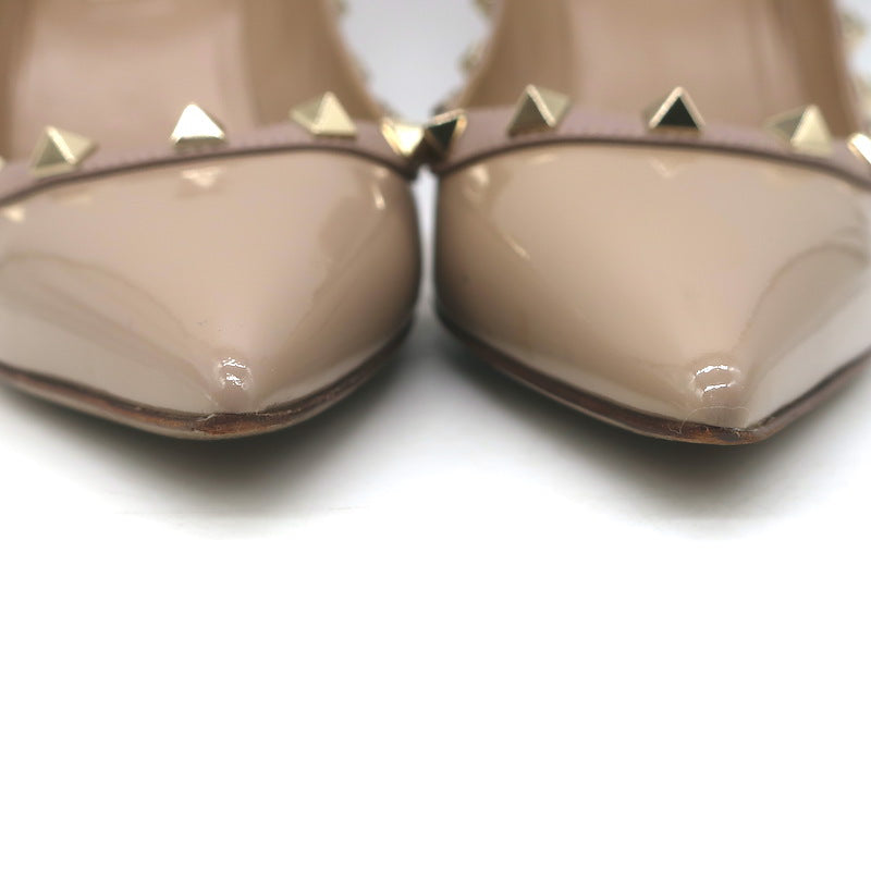 Valentino Rockstud Pointed Toe Pumps Nude Patent Leather Size 40