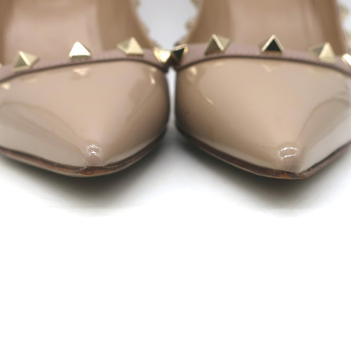 Valentino Rockstud Pointed Toe Pumps Nude Patent Leather Size 40