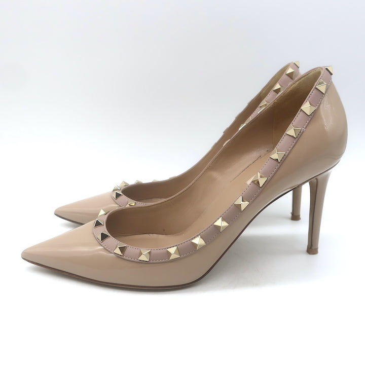 Valentino Rockstud Pointed Toe Pumps Nude Patent Leather Size 40