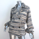 Missoni Double Breasted Jacket Blue/Cream Zig Zag Knit Size Medium