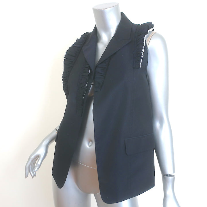 Jil Sander Ruffle-Trimmed Vest Navy Cotton-Wool Size 36