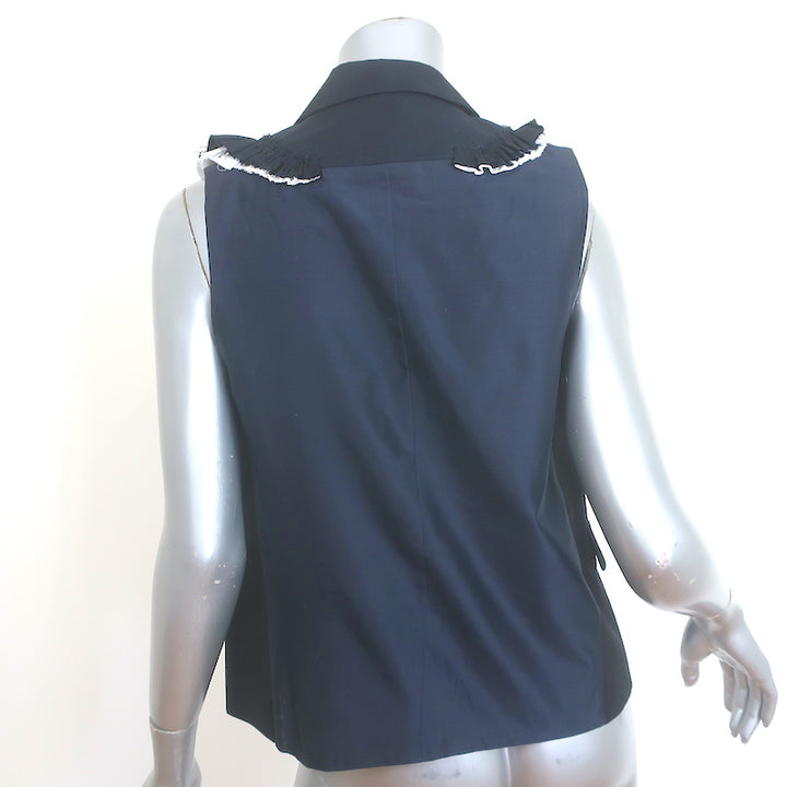 Jil Sander Ruffle-Trimmed Vest Navy Cotton-Wool Size 36