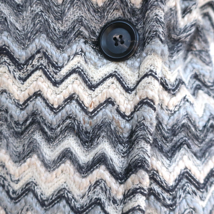Missoni Double Breasted Jacket Blue/Cream Zig Zag Knit Size Medium