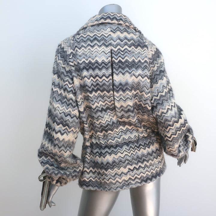 Missoni Double Breasted Jacket Blue/Cream Zig Zag Knit Size Medium