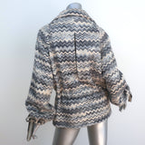 Missoni Double Breasted Jacket Blue/Cream Zig Zag Knit Size Medium