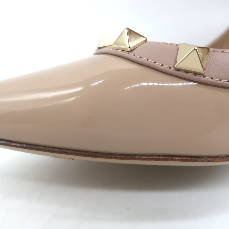 Valentino Rockstud Pointed Toe Pumps Nude Patent Leather Size 40