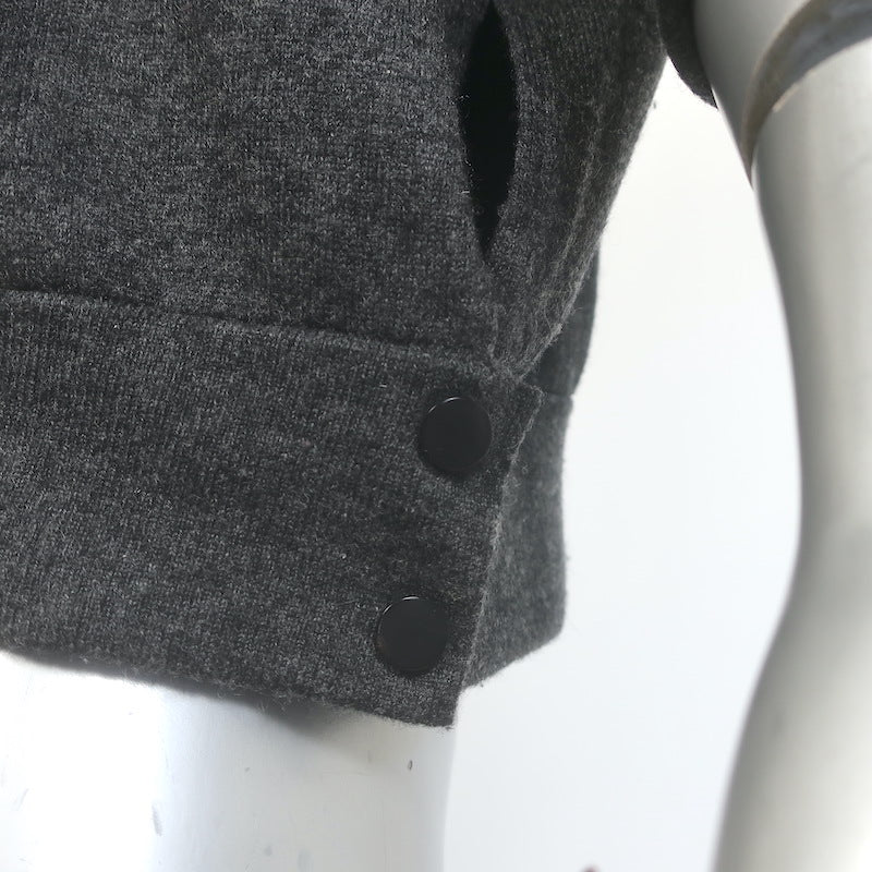 Brunello Cucinelli Cashmere Front-Pocket V-Neck Sweater Charcoal Size Small