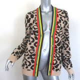 Kule The Cat Cardigan Beige Leopard Jacquard Knit Size Large V-Neck Sweater