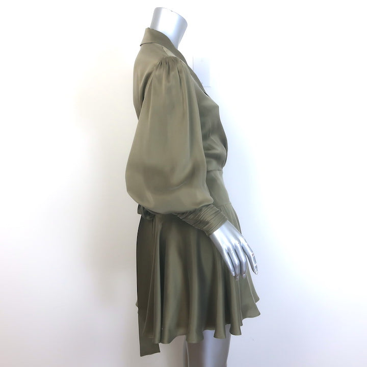 Zimmermann Silk Wrap Mini Dress Olive Charmeuse Size 2