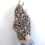 Kule The Cat Cardigan Beige Leopard Jacquard Knit Size Large V-Neck Sweater