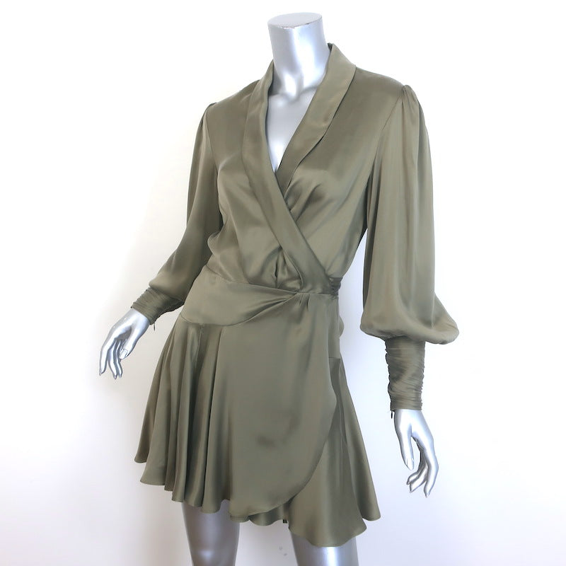 Zimmermann Silk Wrap Mini Dress Olive Charmeuse Size 2
