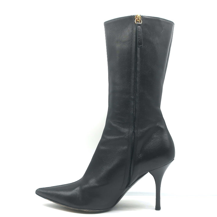 Giuseppe Zanotti Pointed Toe Mid-Calf Boots Black Leather Size 8.5