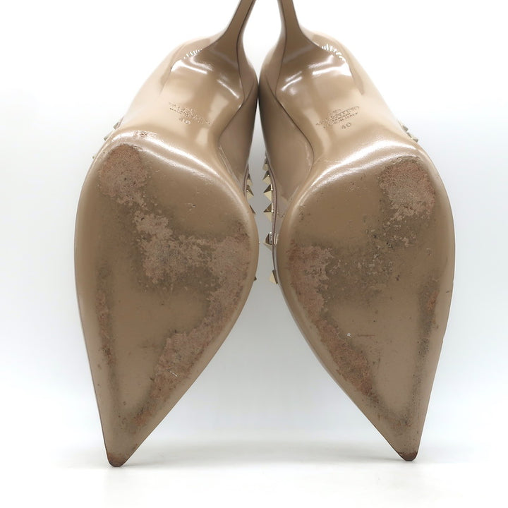 Valentino Rockstud Pointed Toe Pumps Nude Patent Leather Size 40