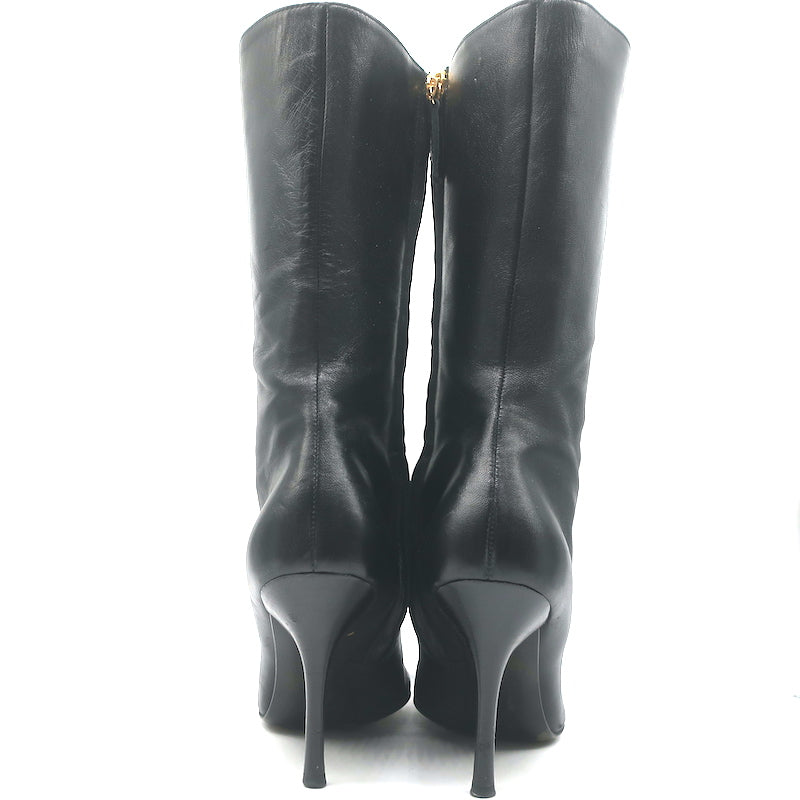 Giuseppe Zanotti Pointed Toe Mid-Calf Boots Black Leather Size 8.5