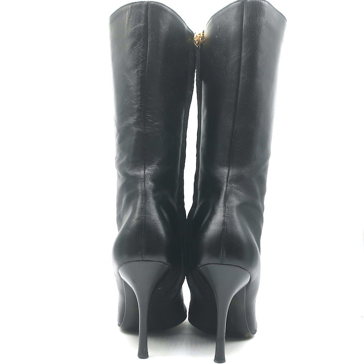 Giuseppe Zanotti Pointed Toe Mid-Calf Boots Black Leather Size 8.5