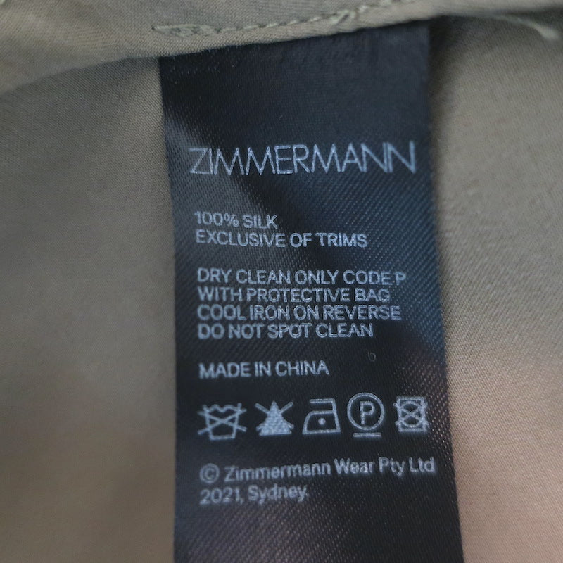 Zimmermann Silk Wrap Mini Dress Olive Charmeuse Size 2