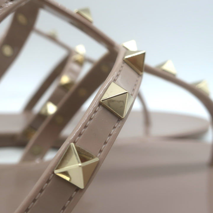 Valentino Rockstud T-Strap Flat Rubber Sandals Poudre Size 41