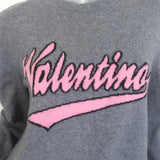 Valentino Logo Intarsia Crewneck Sweater Gray Wool-Cashmere Size Large