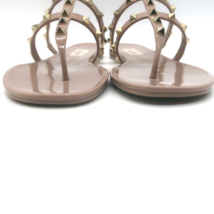 Valentino Rockstud T-Strap Flat Rubber Sandals Poudre Size 41