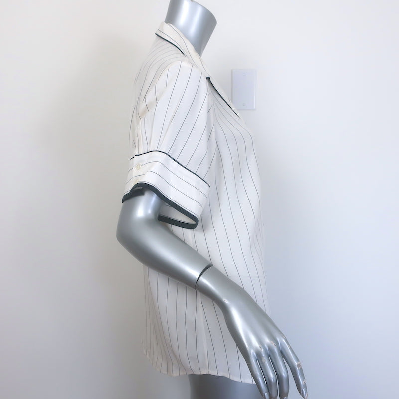 FRAME Pajama Shirt White &amp; Navy Pinstripe Silk Size Medium Short Sleeve Top