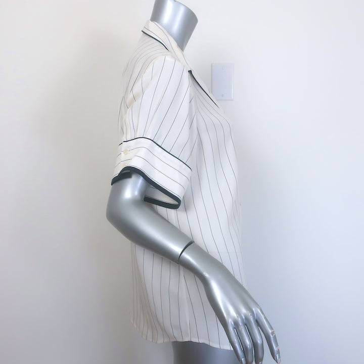 FRAME Pajama Shirt White &amp; Navy Pinstripe Silk Size Medium Short Sleeve Top