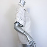 FRAME Pajama Shirt White & Navy Pinstripe Silk Size Medium Short Sleeve Top
