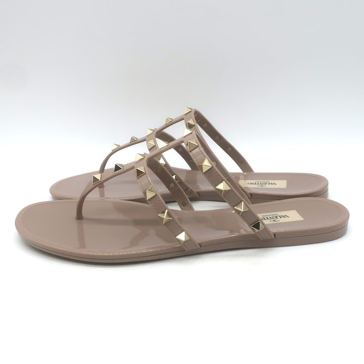Valentino Rockstud T-Strap Flat Rubber Sandals Poudre Size 41