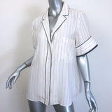 FRAME Pajama Shirt White & Navy Pinstripe Silk Size Medium Short Sleeve Top