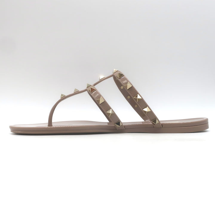 Valentino Rockstud T-Strap Flat Rubber Sandals Poudre Size 41